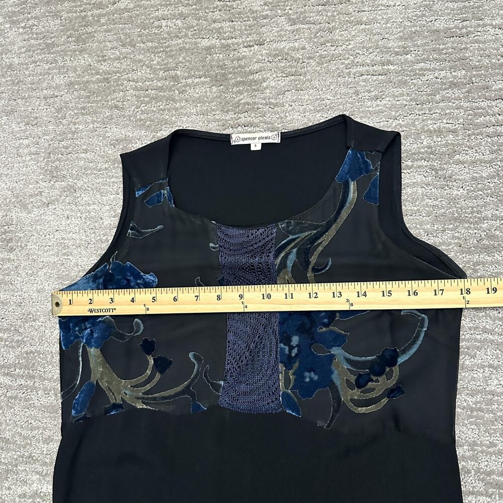 Spencer Alexis Dress Jacket Set Womens 6 Black Blue Velvet Floral Boho Formal - Picture 8 of 16
